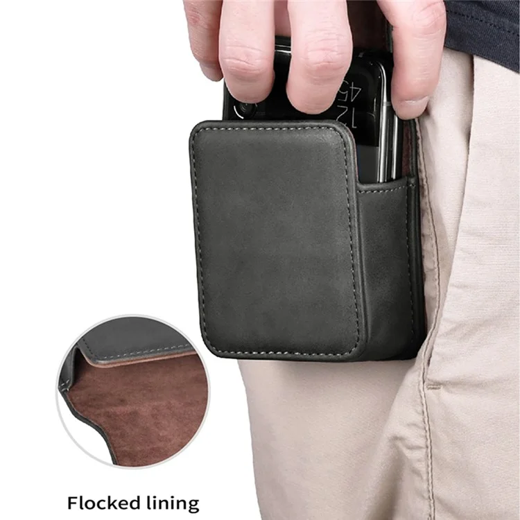 PULOKA for Samsung Galaxy Z Flip5 5G / Flip4 5G / Flip3 5G Portable Waist Bag Vertical Scratch Resistant PU Leather Waist Pouch with Hook - Brown