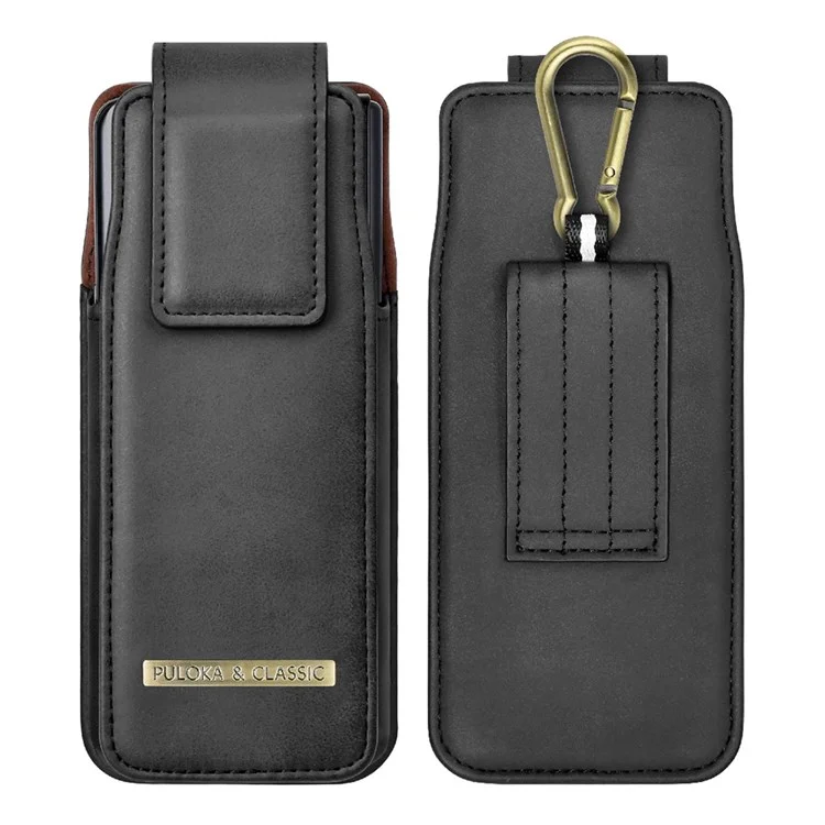 PULOKA Waist Bag per Samsung Galaxy Z Fold5 5G / Fold4 5G / Fold3 5G / Fold2 5G Borsa Verticale per Telefono in Pelle PU - Nero