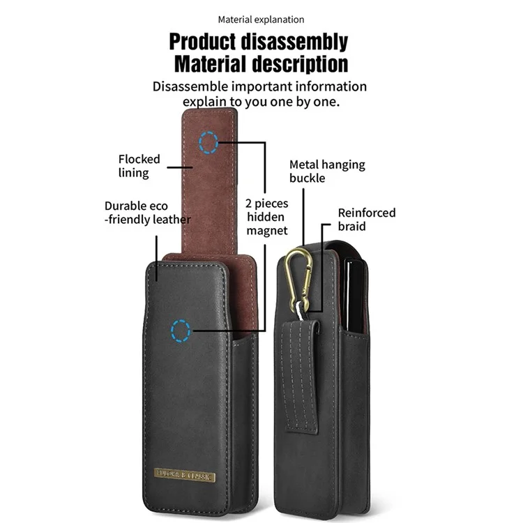 PULOKA Waist Bag per Samsung Galaxy Z Fold5 5G / Fold4 5G / Fold3 5G / Fold2 5G Borsa Verticale per Telefono in Pelle PU - Nero
