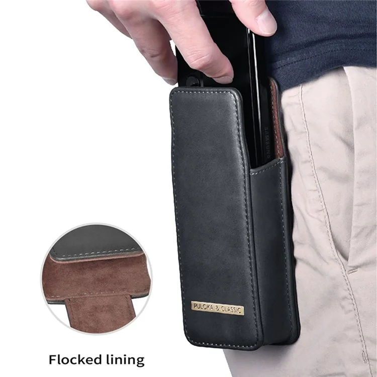 PULOKA Waist Bag per Samsung Galaxy Z Fold5 5G / Fold4 5G / Fold3 5G / Fold2 5G Borsa Verticale per Telefono in Pelle PU - Nero