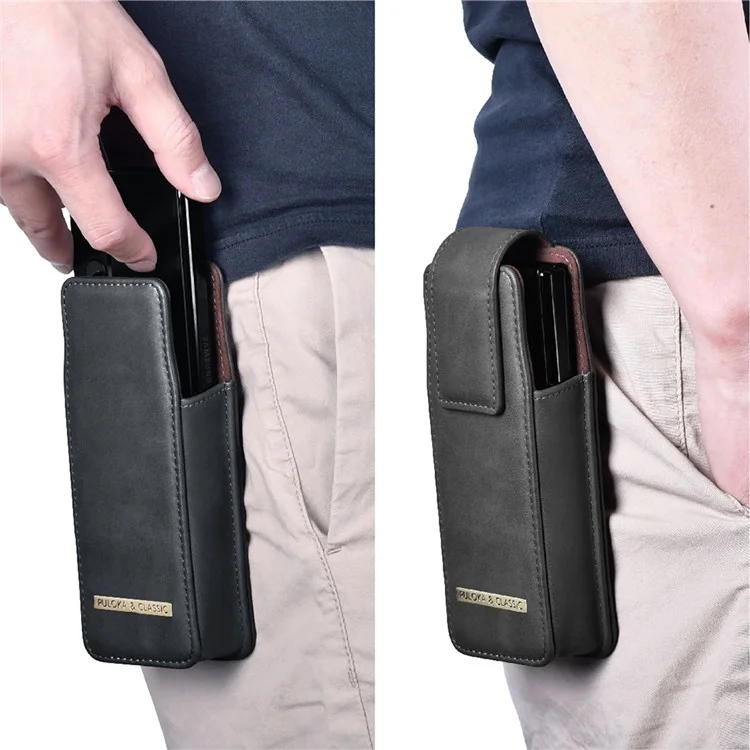 PULOKA Waist Bag per Samsung Galaxy Z Fold5 5G / Fold4 5G / Fold3 5G / Fold2 5G Borsa Verticale per Telefono in Pelle PU - Nero