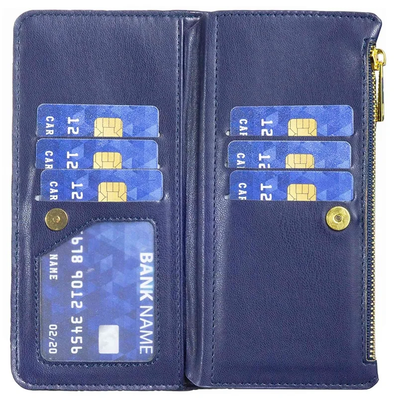 BINFEN COLOR BF Style-15 for Samsung Galaxy S21 4G / 5G Rhombus Pattern Imprinted Matte PU Leather TPU Case Stand Wallet Zipper Pocket Phone Shell Protector - Blue