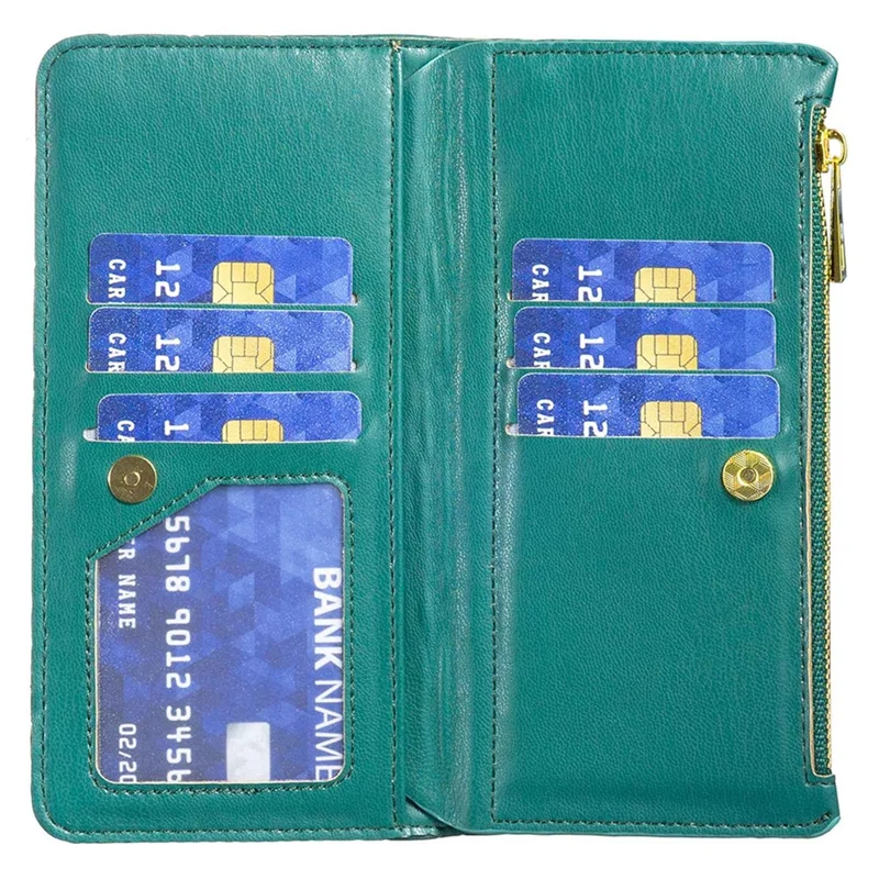 BINFEN COLOR BF Style-15 for iPhone 12 mini 5.4 inch Zipper Pocket Imprinting Rhombus Pattern Matte PU Leather Phone Case with Wallet Stand - Green