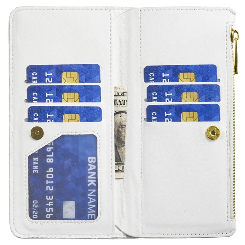 BINFEN COLOR BF Style-15 for iPhone 12 mini 5.4 inch Zipper Pocket Imprinting Rhombus Pattern Matte PU Leather Phone Case with Wallet Stand - White