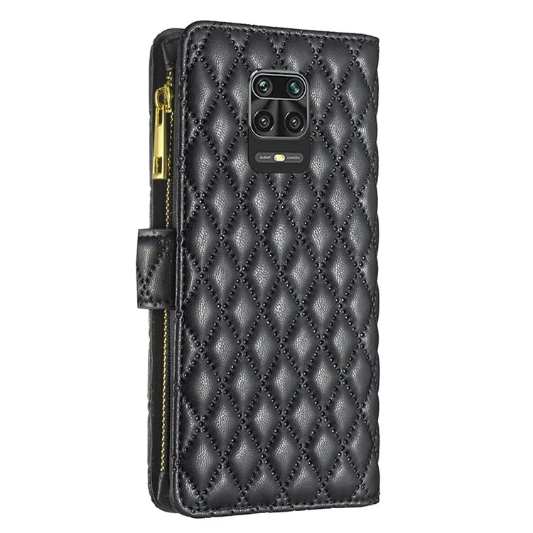 Color Binfen Para Xiaomi Redmi Note 9 Pro 4G / Nota 9 Pro Max 4G / Nota 9S 4G BF Style-15 Diseño de Billetera Cierre Magnético Patrón de Rombo Impreso Matte PU Cuero Pocket Pocket Telephip - Negro