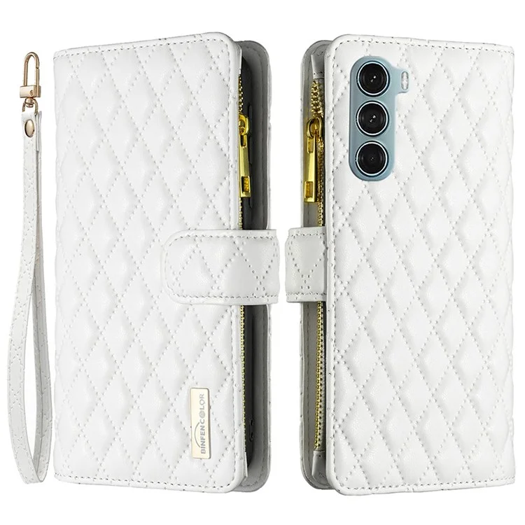 Binfen Color BF Style-15 Para Motorola Moto G200 5G / Edge S30 5G Patrón de Rombo Impreso de Rombo - Blanco