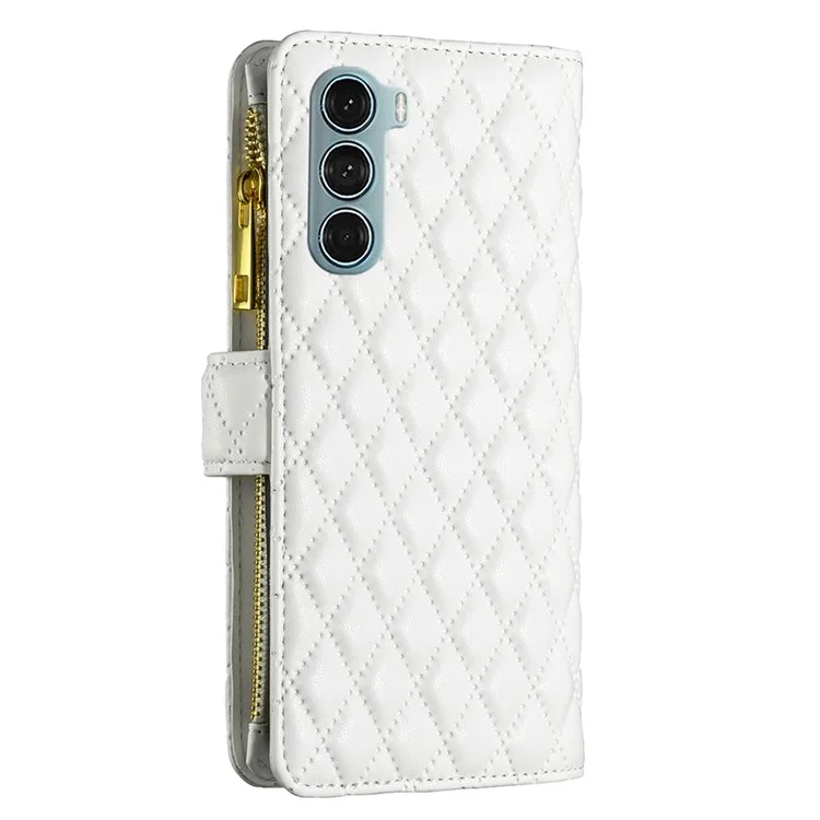 Binfen Color BF Style-15 Para Motorola Moto G200 5G / Edge S30 5G Patrón de Rombo Impreso de Rombo - Blanco
