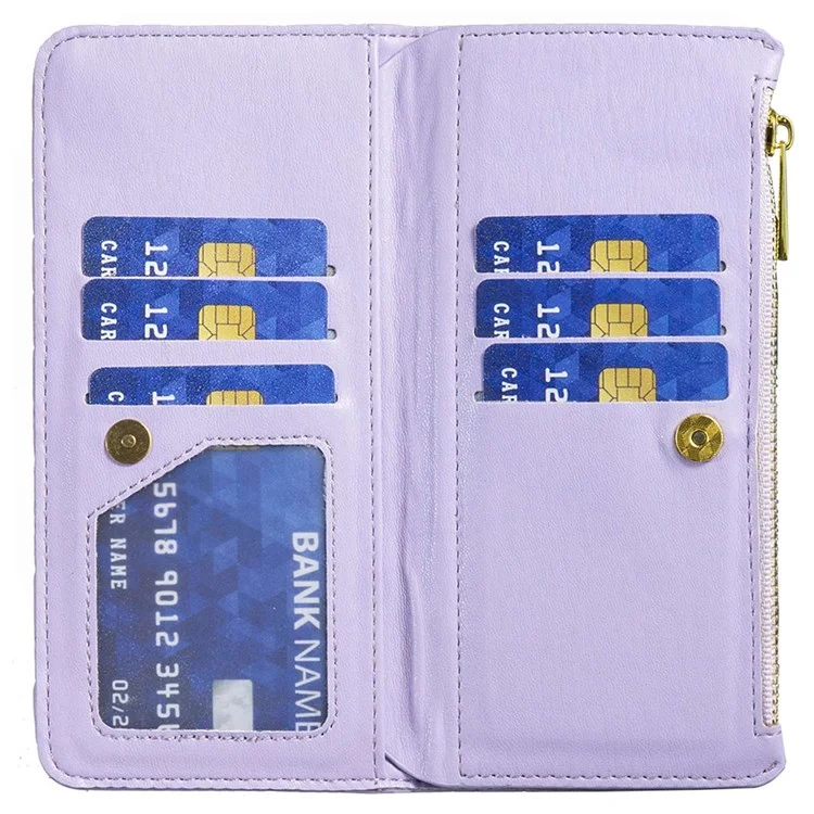 Binfen Color BF Style-15 Pour Oppo A16 / A16 / A54 / A55 5G / A54 4G Zipper Pocket Design Shell Shell Imprimé Rhombus Motif Mate Mate pu le Cuir Portefeuille Case de Téléphone - Violet