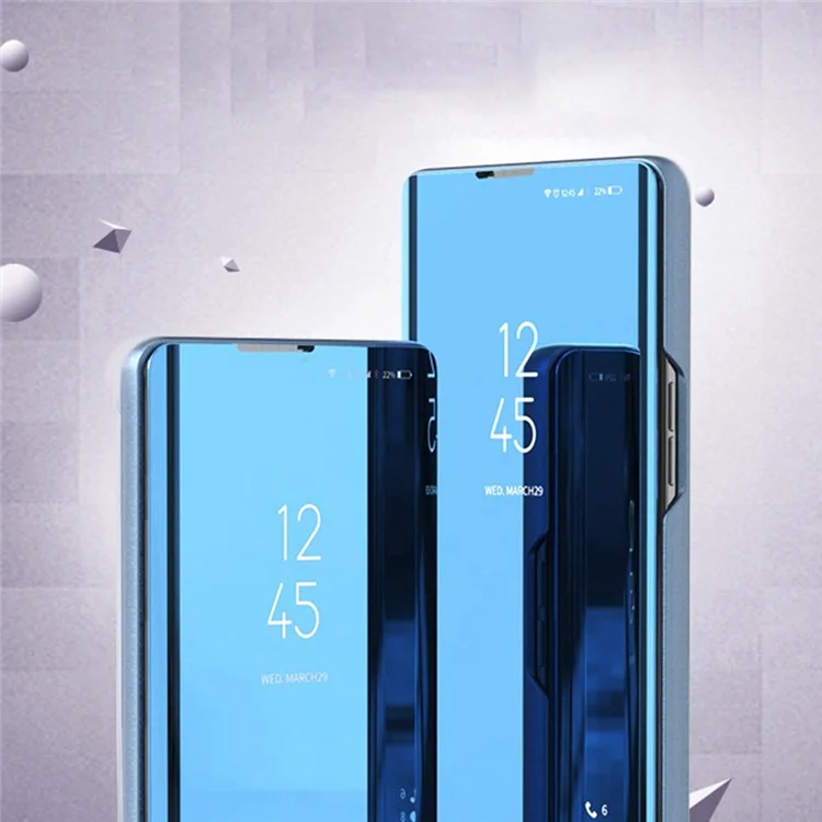 Для iPhone 14 Pro 6.1 дюйма View Window PU Leather Phone Stand Case Electroplate Mirror Surface Protective Cover Shell - Синий
