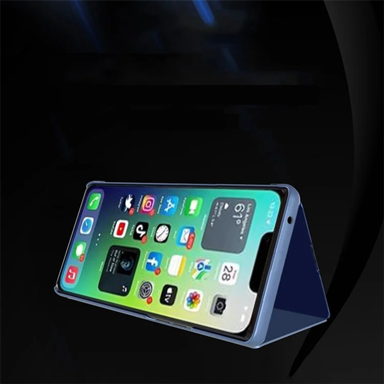 Para Iphone 14 Max 6.7 Pulgadas Mirror de Electroplacas Surface PU Case de Cuero Pulo Ventana Ventana Anti-drop Cover Cover - Plata