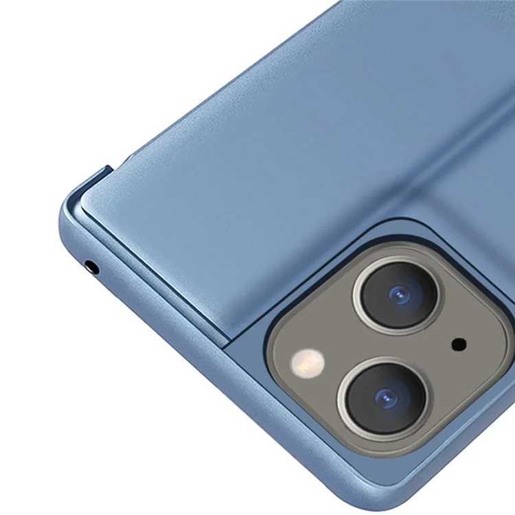 Para Iphone 14 Max 6.7 Pulgadas Mirror de Electroplacas Surface PU Case de Cuero Pulo Ventana Ventana Anti-drop Cover Cover - Plata