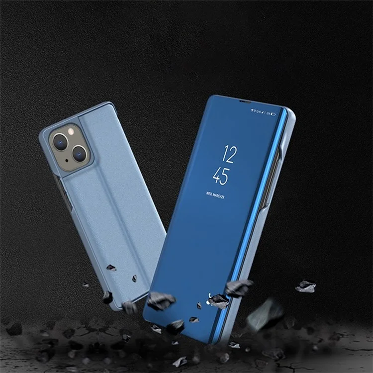Para Iphone 14 Max 6.7 Pulgadas Mirror de Electroplacas Surface PU Case de Cuero Pulo Ventana Ventana Anti-drop Cover Cover - Plata