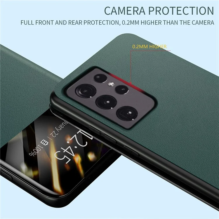 Per Samsung Galaxy S21 Ultra 5G Card Holder Stand PU Leather Protective Case View Window Phone Cover - Blackish Green