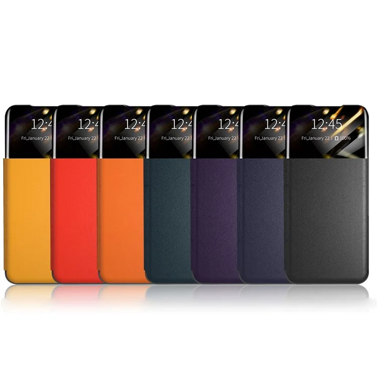 Per Samsung Galaxy S21 Ultra 5G Card Holder Stand PU Leather Protective Case View Window Phone Cover - Blackish Green