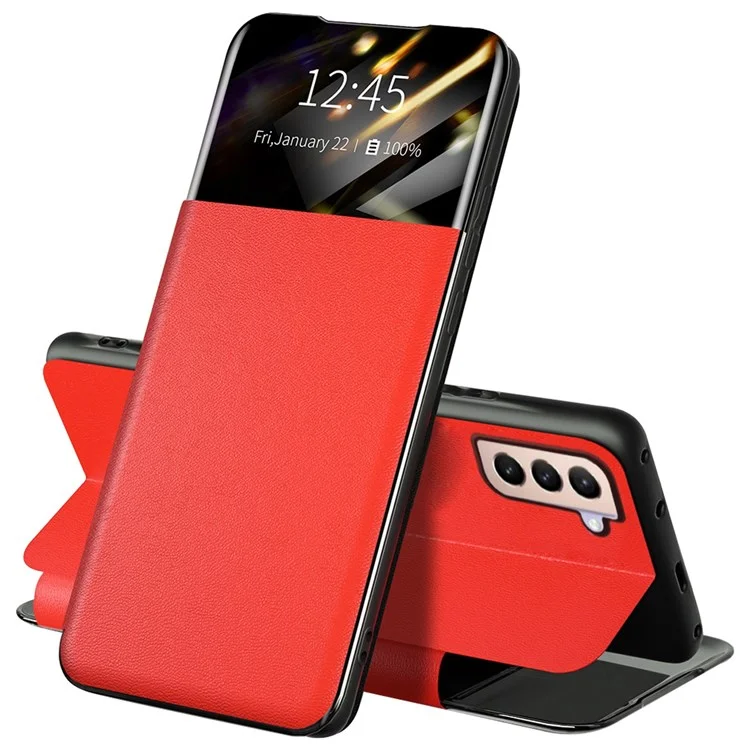 Pour Samsung Galaxy S21 + 5G View Fenêtre PU Cuir Case Carte Holder Stand Folio Flip Téléphone Couverture - Rouge