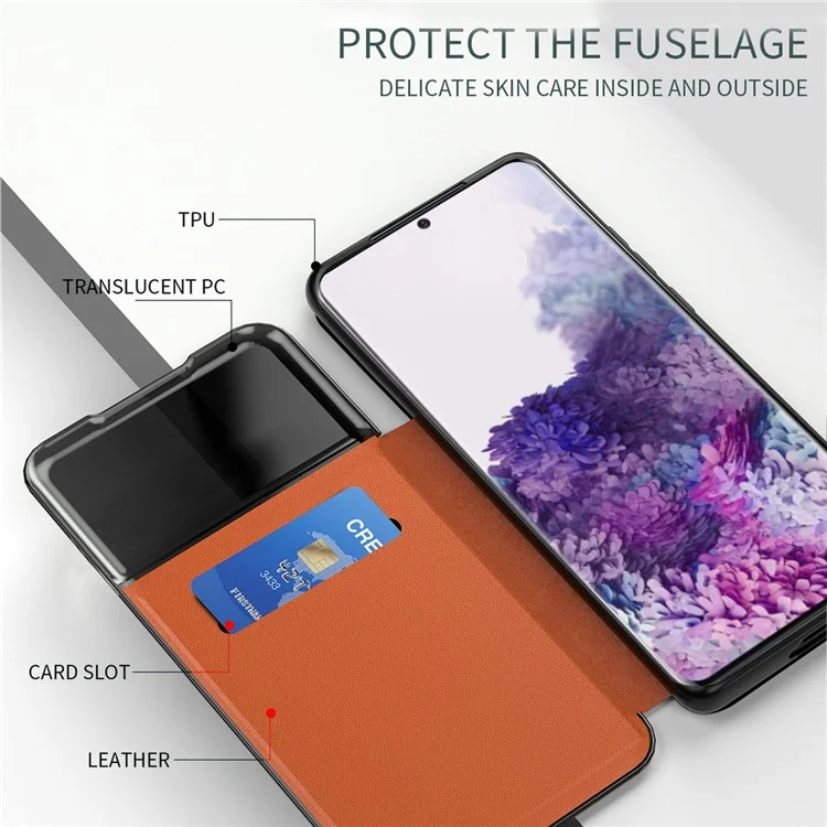 Pour Samsung Galaxy S21 + 5G View Fenêtre PU Cuir Case Carte Holder Stand Folio Flip Téléphone Couverture - Rouge