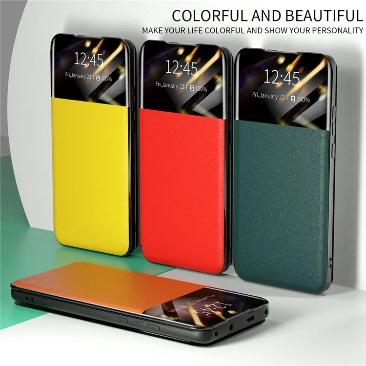 Pour Samsung Galaxy S21 + 5G View Fenêtre PU Cuir Case Carte Holder Stand Folio Flip Téléphone Couverture - Rouge