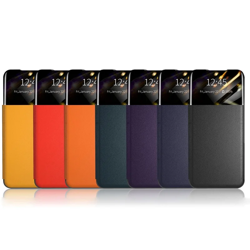 For Samsung Galaxy S21+ 5G View Window PU Leather Case Card Holder Stand Folio Flip Phone Cover - Blue