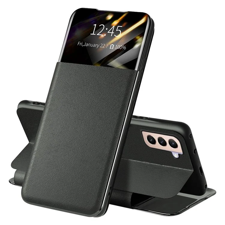 Pour Samsung Galaxy S21 4G / 5G View Fenêtre de Protection Téléphone PU PU Cartre de Cartre de Cardre Couverture Téléphone - le Noir