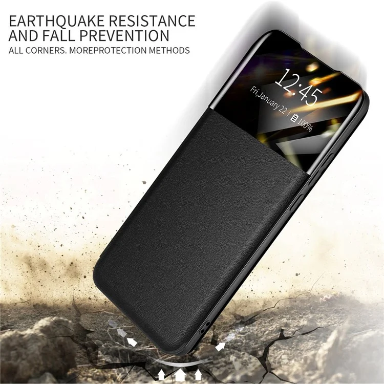 Pour Samsung Galaxy S21 4G / 5G View Fenêtre de Protection Téléphone PU PU Cartre de Cartre de Cardre Couverture Téléphone - le Noir