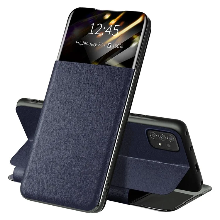 Для Samsung Galaxy A72 4G / 5G View Window PU Leather Case Full Protection Card Holder Stand Folio Flip Phone Cover - Blue