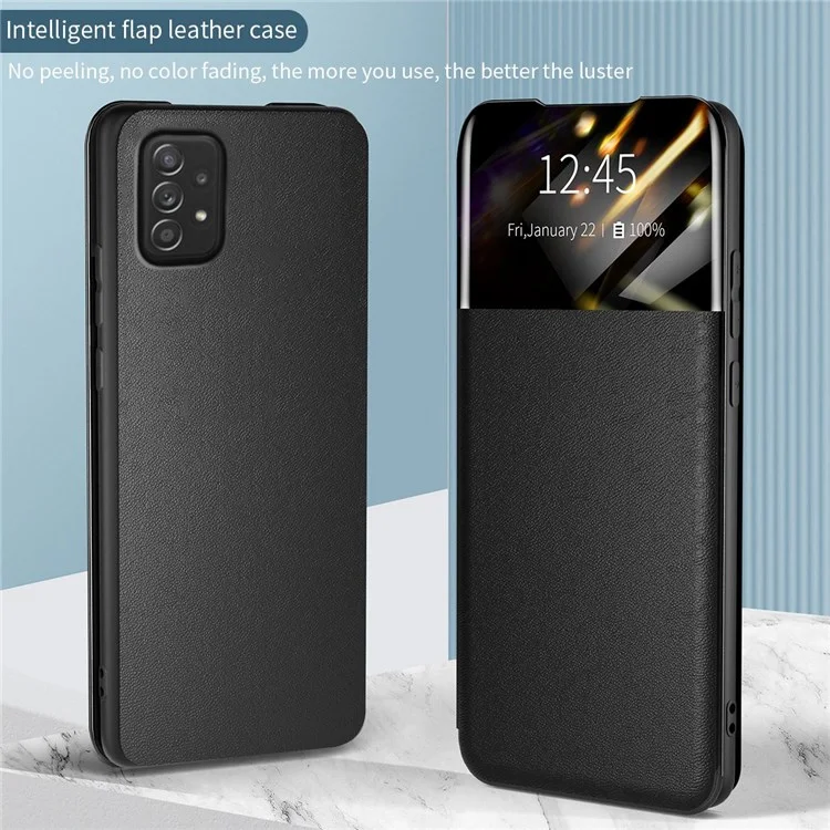 Для Samsung Galaxy A72 4G / 5G View Window PU Leather Case Full Protection Card Holder Stand Folio Flip Phone Cover - Blue