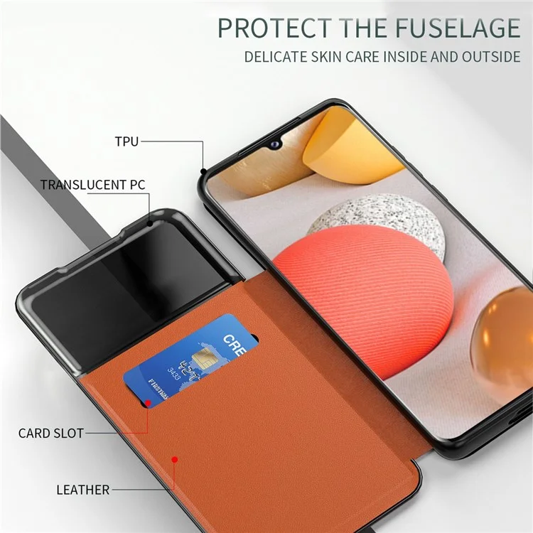 Для Samsung Galaxy A72 4G / 5G View Window PU Leather Case Full Protection Card Holder Stand Folio Flip Phone Cover - Blue