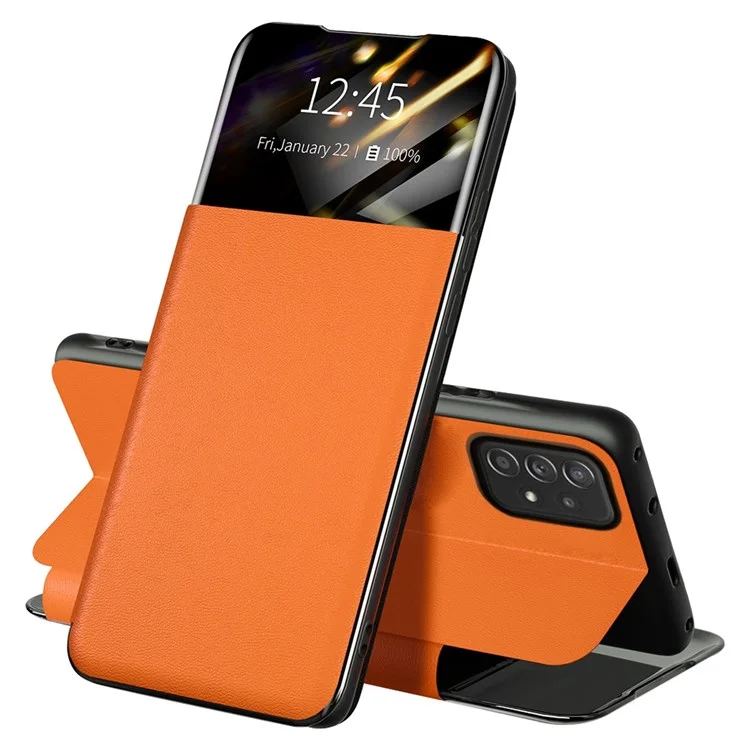 Pour Samsung Galaxy A52 4G / 5G / A52s 5G Etui de téléphone en cuir à fenêtre de visualisation antichute avec support pour carte - Orange