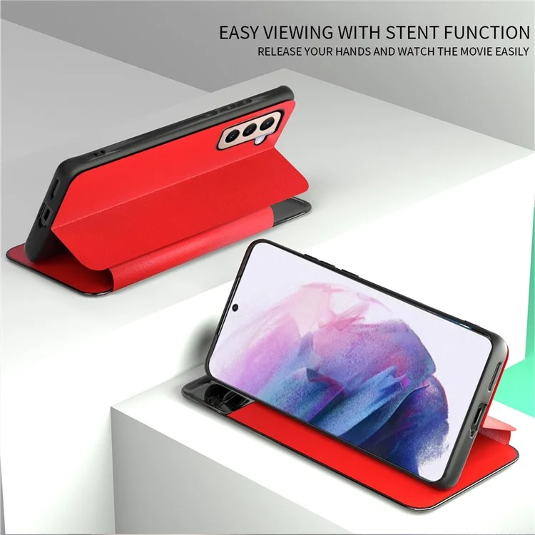 Pour Samsung Galaxy A52 4G / 5G / A52s 5G Etui de téléphone en cuir à fenêtre de visualisation antichute avec support pour carte - Orange