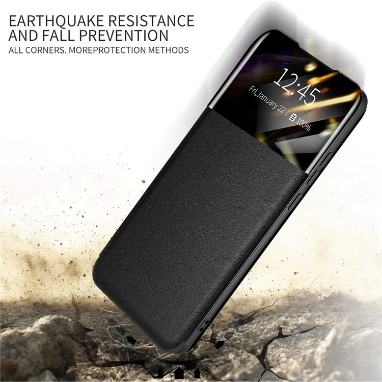 Pour Samsung Galaxy A52 4G / 5G / A52s 5G Etui de téléphone en cuir à fenêtre de visualisation antichute avec support pour carte - Orange