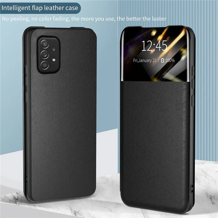 Pour Samsung Galaxy A52 4G / 5G / A52s 5G Etui de téléphone en cuir à fenêtre de visualisation antichute avec support pour carte - Orange