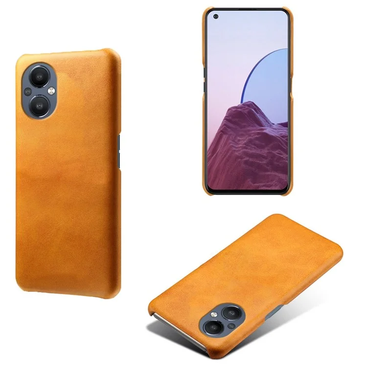 Caixa de Telefone Protetora Para Oppo Reno8 Lite 5g, Capa de PC de Couro PU Texturizado - Laranja