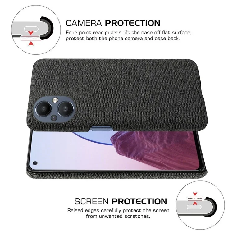 Étui de Protection Pour Oppo Reno8 Lite 5G, Couverture de Téléphone Hard pc Hard pc + en Tissu - le Noir