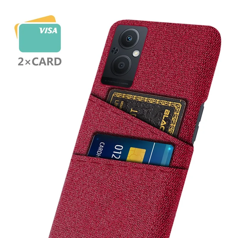 Per Oppo Reno8 Lite 5G Shock Proteple Telefon Texture Texture PC Coperchio Protettivo Per PC Rivestito in Pelle Con Due Slot di Carta - Rosso