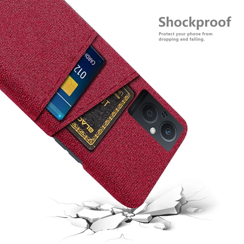Per Oppo Reno8 Lite 5G Shock Proteple Telefon Texture Texture PC Coperchio Protettivo Per PC Rivestito in Pelle Con Due Slot di Carta - Rosso