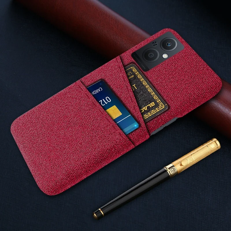Per Oppo Reno8 Lite 5G Shock Proteple Telefon Texture Texture PC Coperchio Protettivo Per PC Rivestito in Pelle Con Due Slot di Carta - Rosso