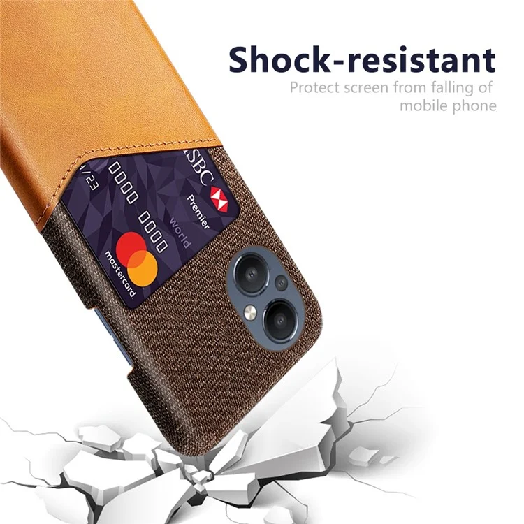 Pour Oppo Reno8 Lite 5G Anti-décrochage de Texture en Tissu de Téléphone, Support de Cartes de Cartes de Téléphone PU en Cuir en Cuir en Cuir PC Couverture - Orange