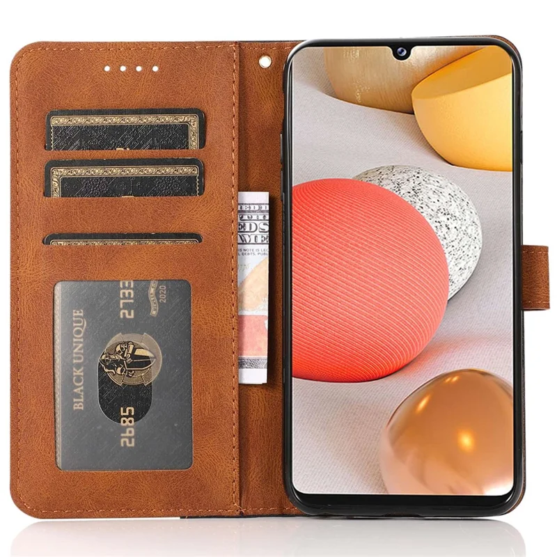 Für Samsung Galaxy A53 5G Farbspritzer-Handyhülle mit Brieftasche, Ständer, Magnetverschluss, PU-Leder, stoßfest - Schwarz / Braun