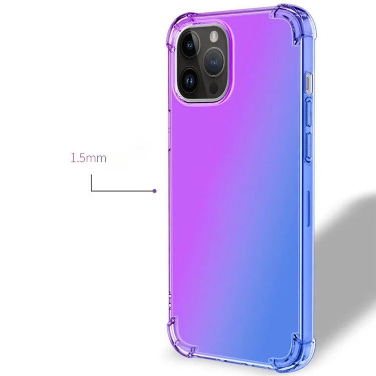 For iPhone 14 Pro Max 6.7 inch Gradient Design Shock Absorption TPU Soft Edge Bumper with Reinforced Corners Protective Cover - Pink / Green