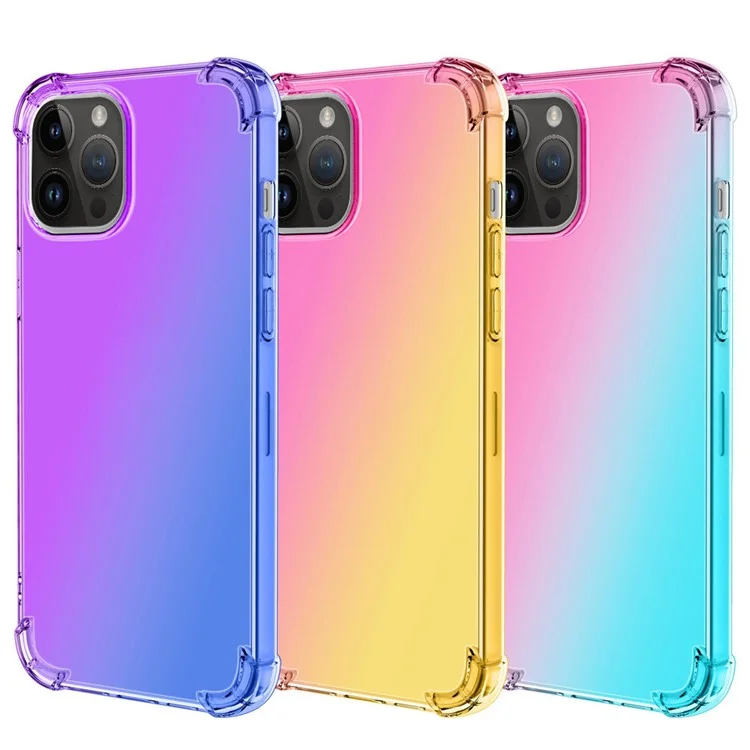 For iPhone 14 Pro Max 6.7 inch Gradient Design Shock Absorption TPU Soft Edge Bumper with Reinforced Corners Protective Cover - Pink / Green