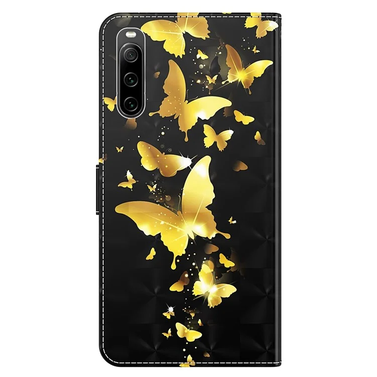 Para Sony Xperia 10 IV 5g Caixa de Couro PU de Choque Stand 3D Padrão de Carteira Impressa Tampa Magnética Com Cinta - Borboletas Douradas