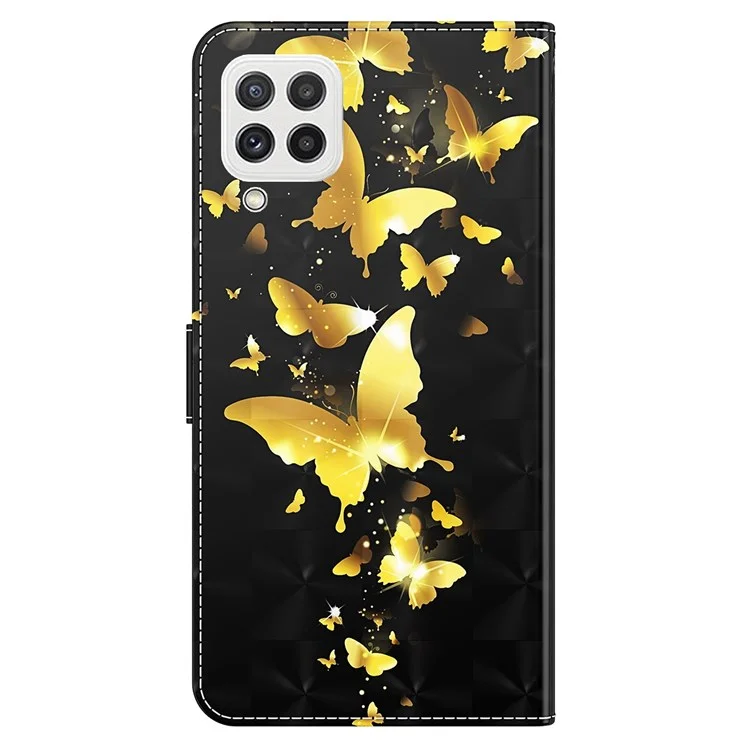Für Samsung Galaxy A22 4G (EU -version) / M32 (globale Version) 4G / M22 4G Anti-fall-fall PU Leder Phone Ständer Hülle 3d-muster Gedrucktem Magnetverschluss Brieftasche Telefonabdeckung Mit Riemen - Goldene Schmetterlinge