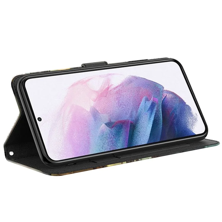 Für Samsung Galaxy A22 4G (EU -version) / M32 (globale Version) 4G / M22 4G Anti-fall-fall PU Leder Phone Ständer Hülle 3d-muster Gedrucktem Magnetverschluss Brieftasche Telefonabdeckung Mit Riemen - Goldene Schmetterlinge