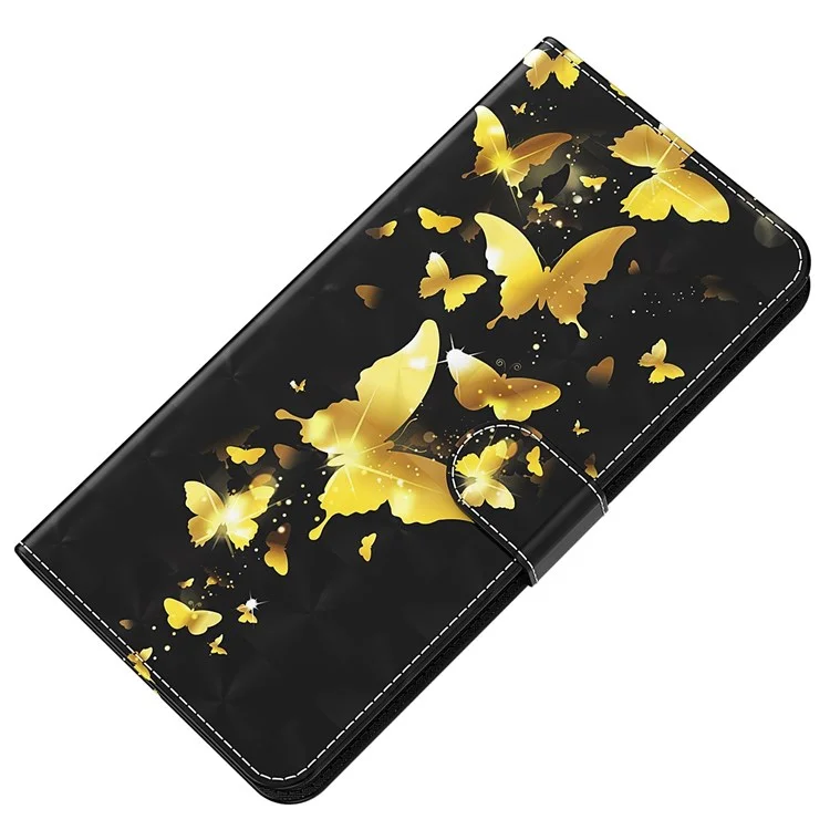 Für Samsung Galaxy A22 4G (EU -version) / M32 (globale Version) 4G / M22 4G Anti-fall-fall PU Leder Phone Ständer Hülle 3d-muster Gedrucktem Magnetverschluss Brieftasche Telefonabdeckung Mit Riemen - Goldene Schmetterlinge