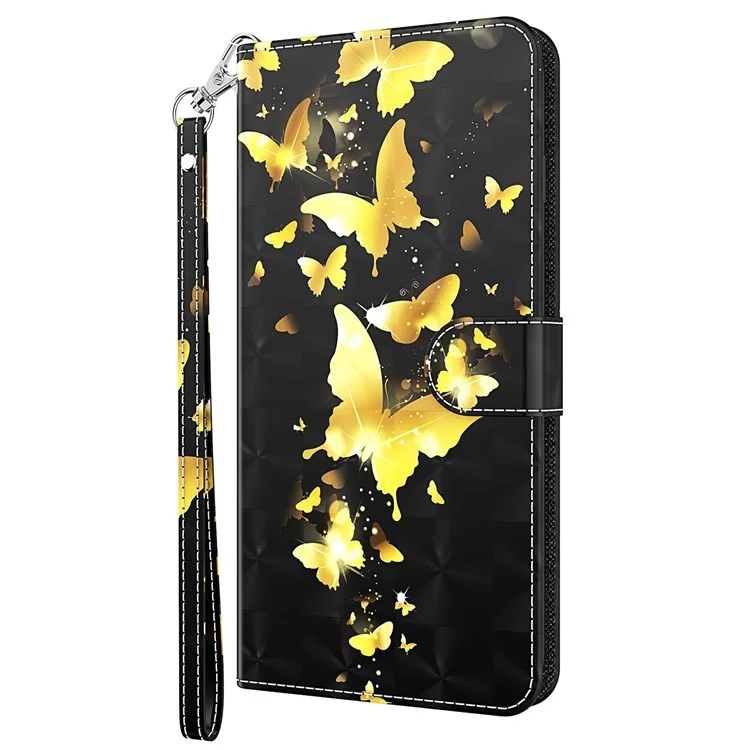 Für Samsung Galaxy A22 4G (EU -version) / M32 (globale Version) 4G / M22 4G Anti-fall-fall PU Leder Phone Ständer Hülle 3d-muster Gedrucktem Magnetverschluss Brieftasche Telefonabdeckung Mit Riemen - Goldene Schmetterlinge