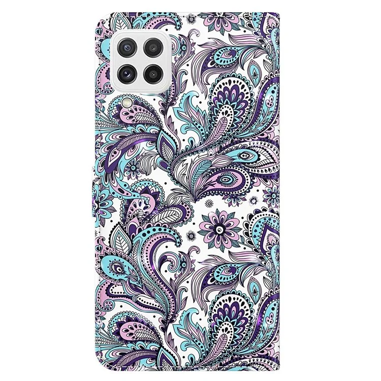 Per Samsung Galaxy A22 4G (versione UE) / M32 (versione globale) 4G / M22 4G Custodia a portafoglio in pelle PU antishock con chiusura magnetica e motivo stampato 3D - Viola Impatiens