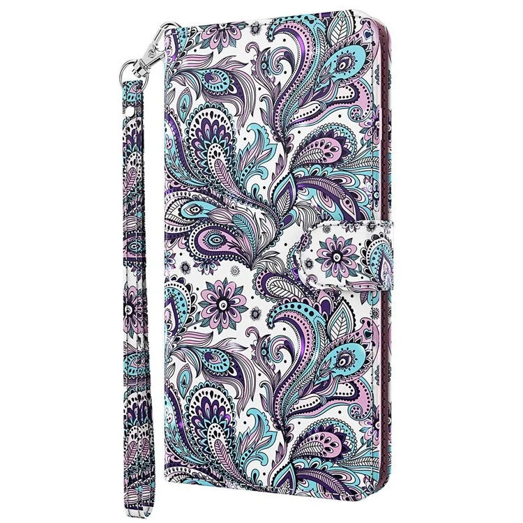 Per Samsung Galaxy A22 4G (versione UE) / M32 (versione globale) 4G / M22 4G Custodia a portafoglio in pelle PU antishock con chiusura magnetica e motivo stampato 3D - Viola Impatiens