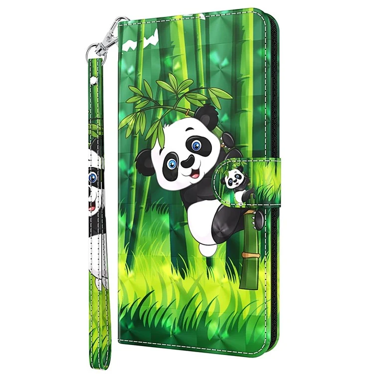 Für Samsung Galaxy A22 4G (EU -version) / M32 (globale Version) 4G / M22 4G Anti-fall-fall PU Leder Phone Ständer Hülle 3d-muster Gedrucktem Magnetverschluss Brieftasche Telefonabdeckung Mit Riemen - Panda Klettern