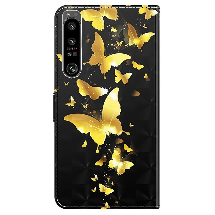 For Sony Xperia 1 IV 5G Anti-wear Anti-fall PU Leather Phone Case Stand 3D Pattern Printed Wallet Magnetic Phone Cover with Strap - Golden Butterflies