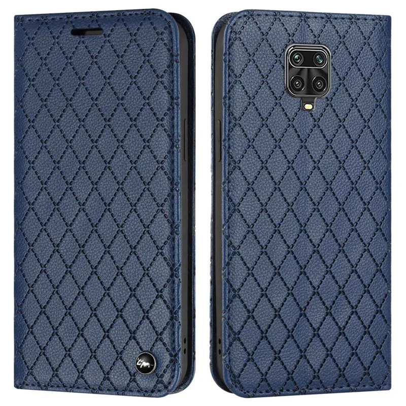 For Xiaomi Redmi Note 9 Pro 4G / 5G / Note 9S 4G / Note 9 Pro Max Full Protection Flip Wallet Case Rhombus Pattern Litchi Texture Magnetic PU Leather Phone Cover - Blue